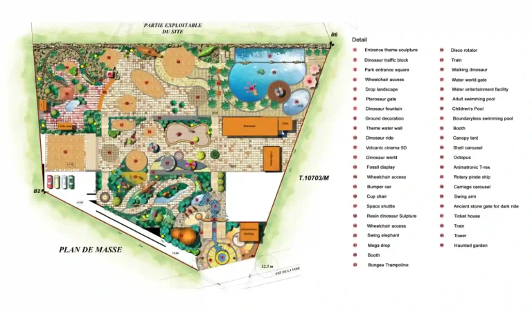 Theme park animatronics project floor plan with exhibit placement and technical layout
