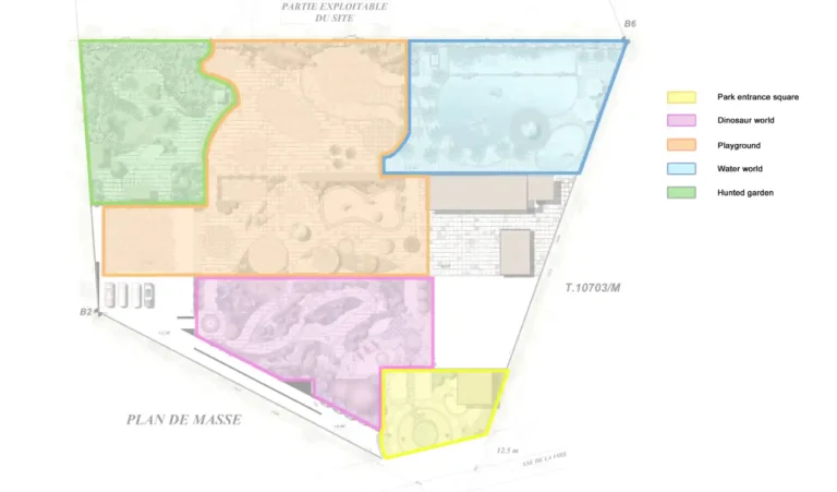 Theme park project zoning map showing attraction layout and visitor flow design