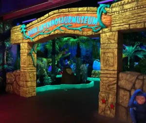 The entrance gate to the glow in the dark dinosaur exhibition