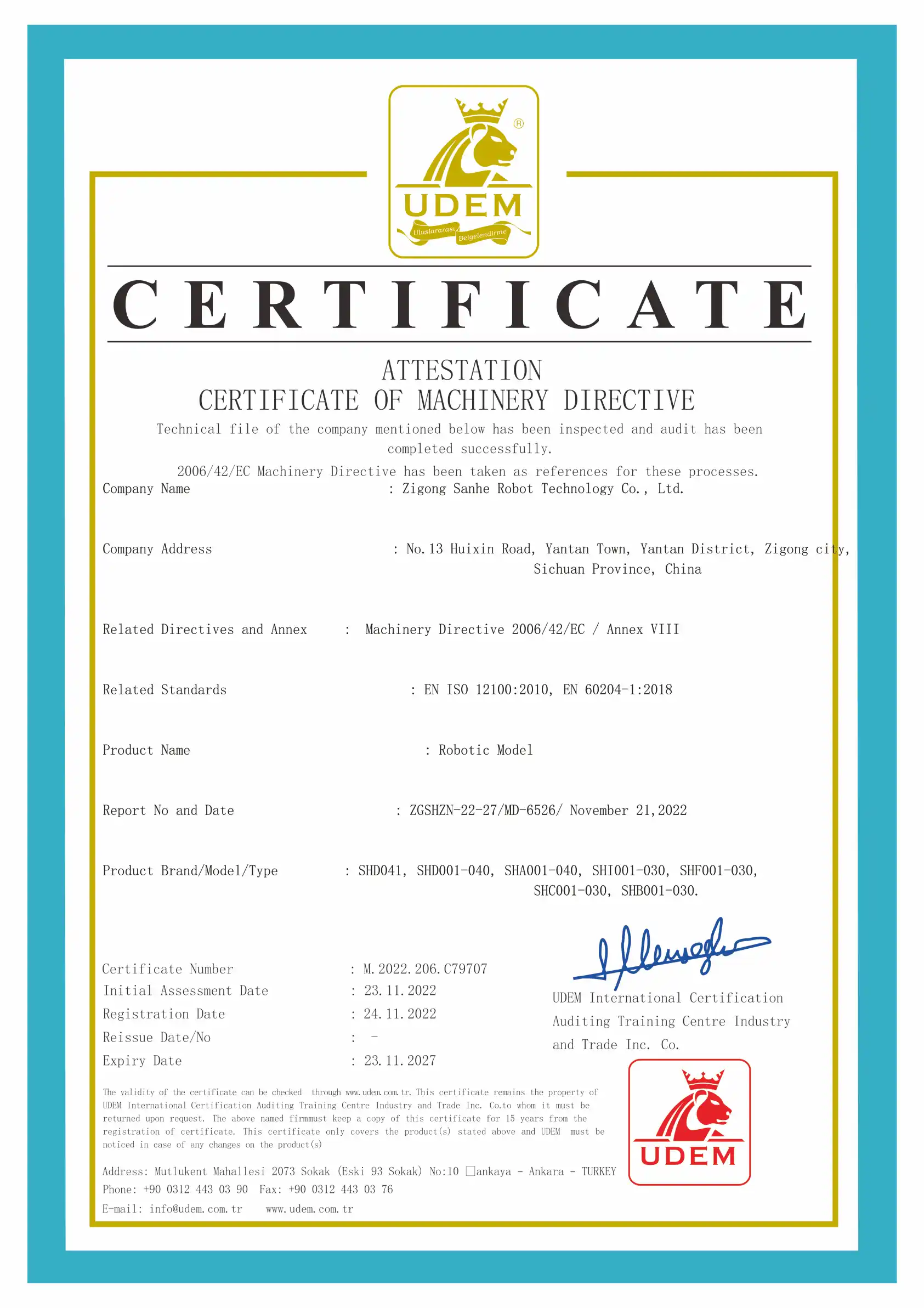 Sanhe CE Certificate