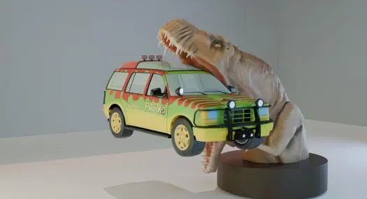 T-Rex Attacking and Biting a Truck 3D Model